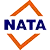 NATA logo: blue wordmark with a stylized blue roof and an orange checkmark beneath.